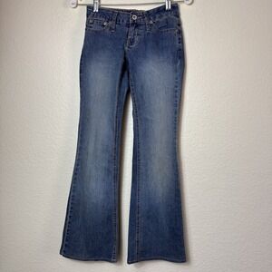 Vtg Y2K Angels Embroidered Flare Jeans Size 0 Low Rise Med Wash Boho Trashy Y2K